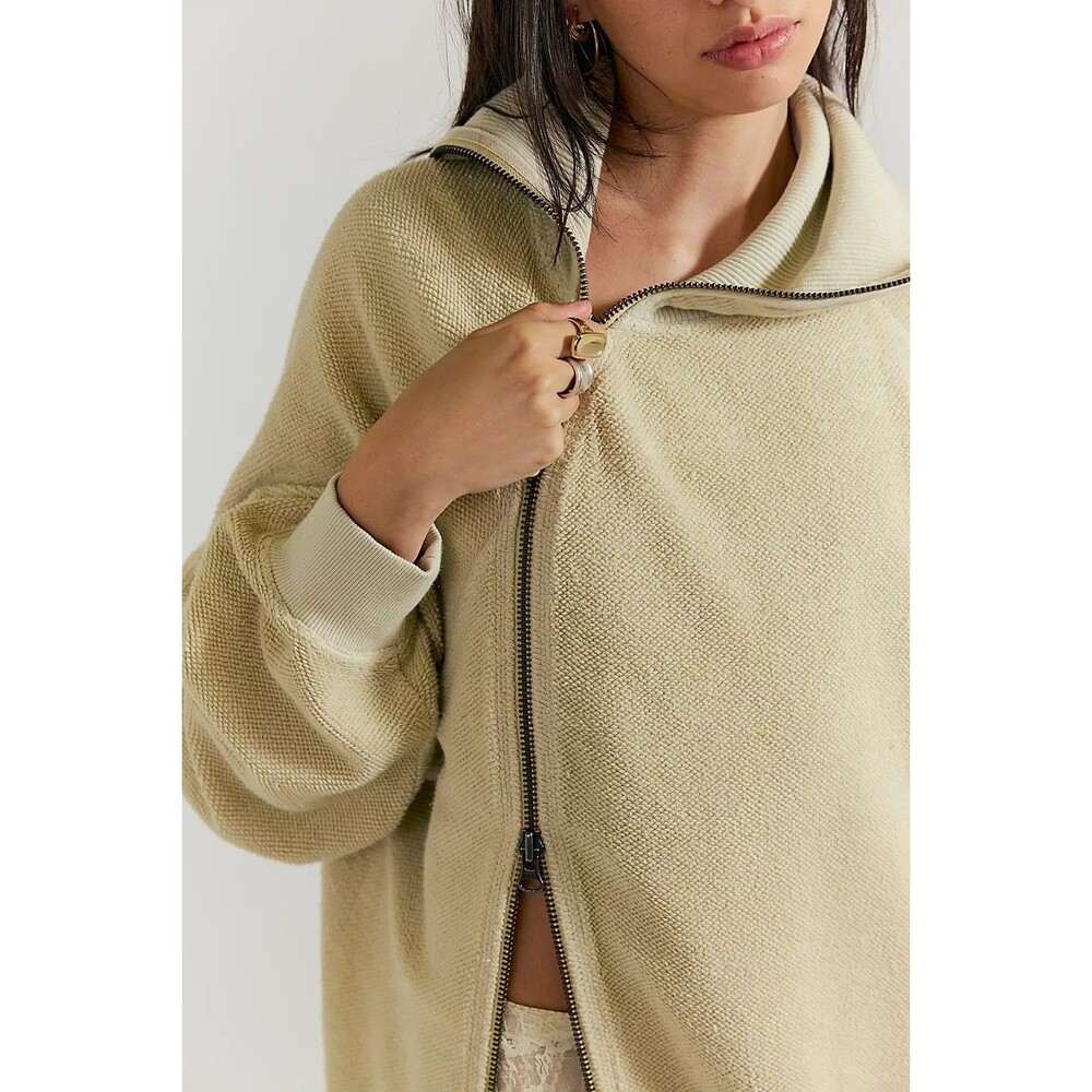 Free People Luna Sweatshirt Top Funnel Zipper Jacket Cotton Oversized XL 286542